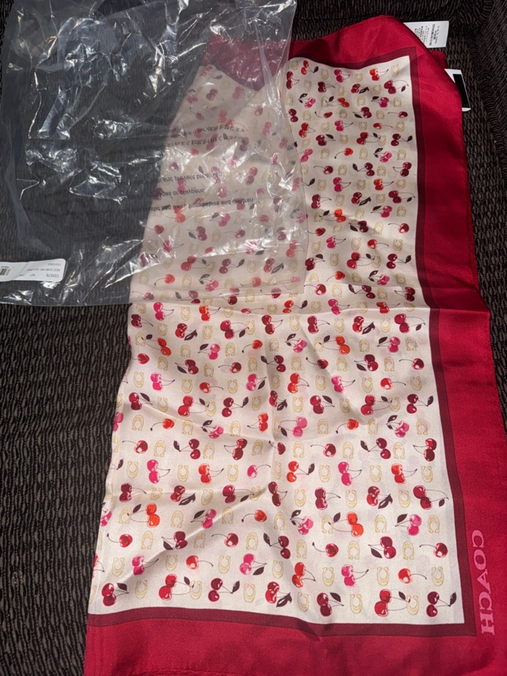 Coach Kids Cherry Print Square Scarf in Red and Cream - Picture 4 of 5